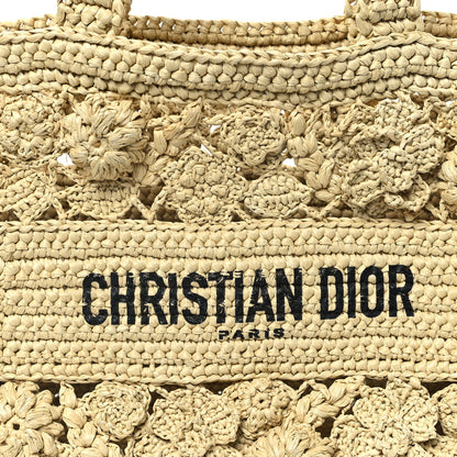 Christian Dior Woven Raffia Floral Embellished Small Book Tote Natural 10 of 14