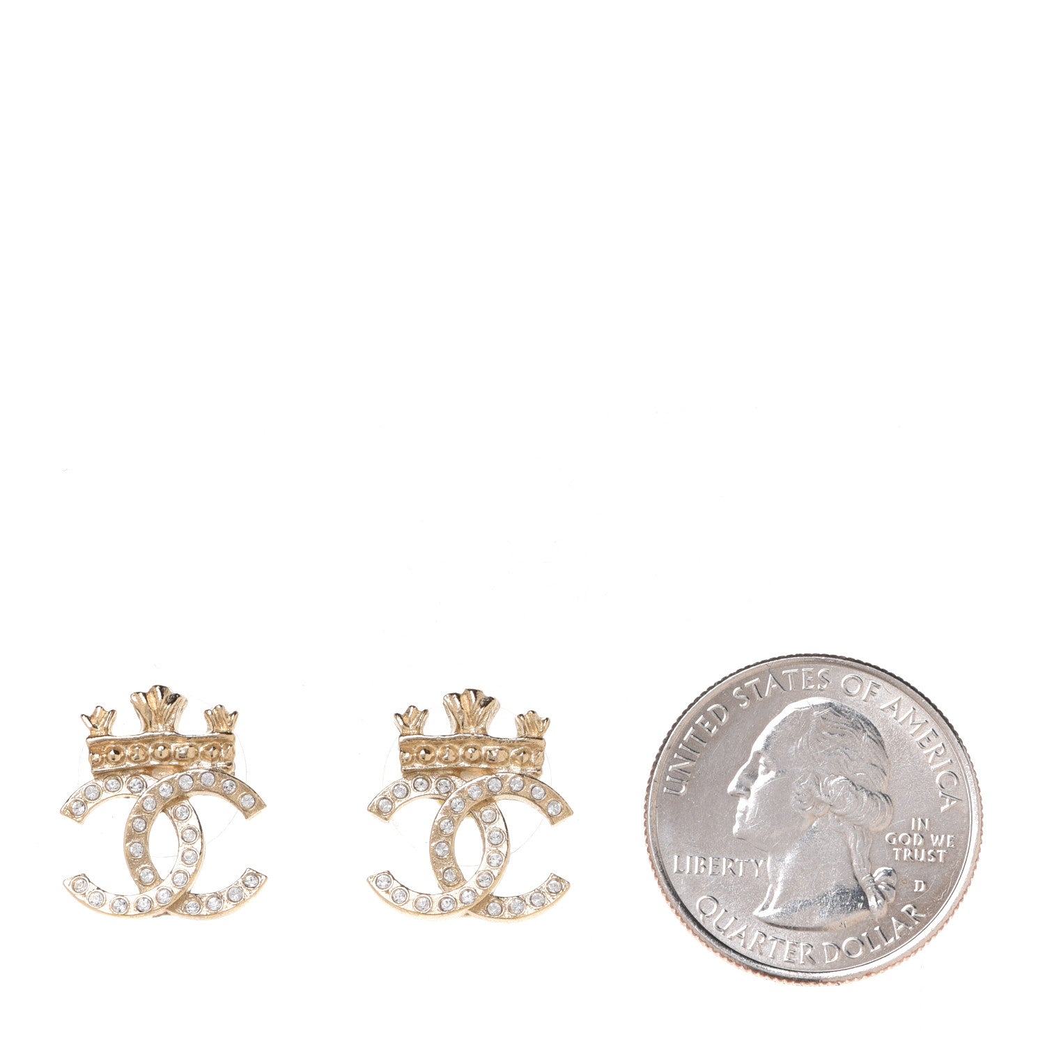 Chanel Crystal CC Crown Earrings Gold 2 of 5