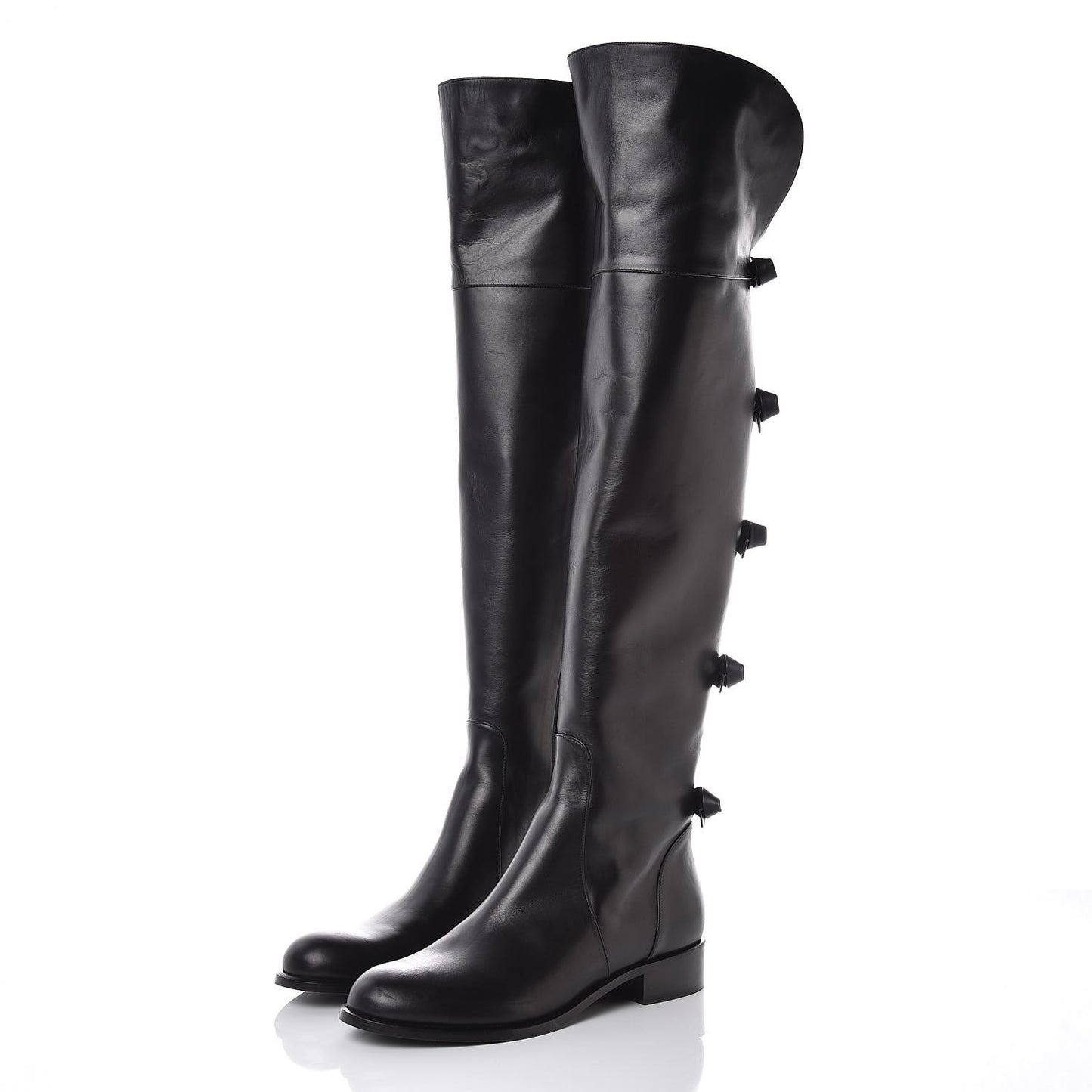 Calfskin Multi Bow Over the Knee Boots 38.5 Black