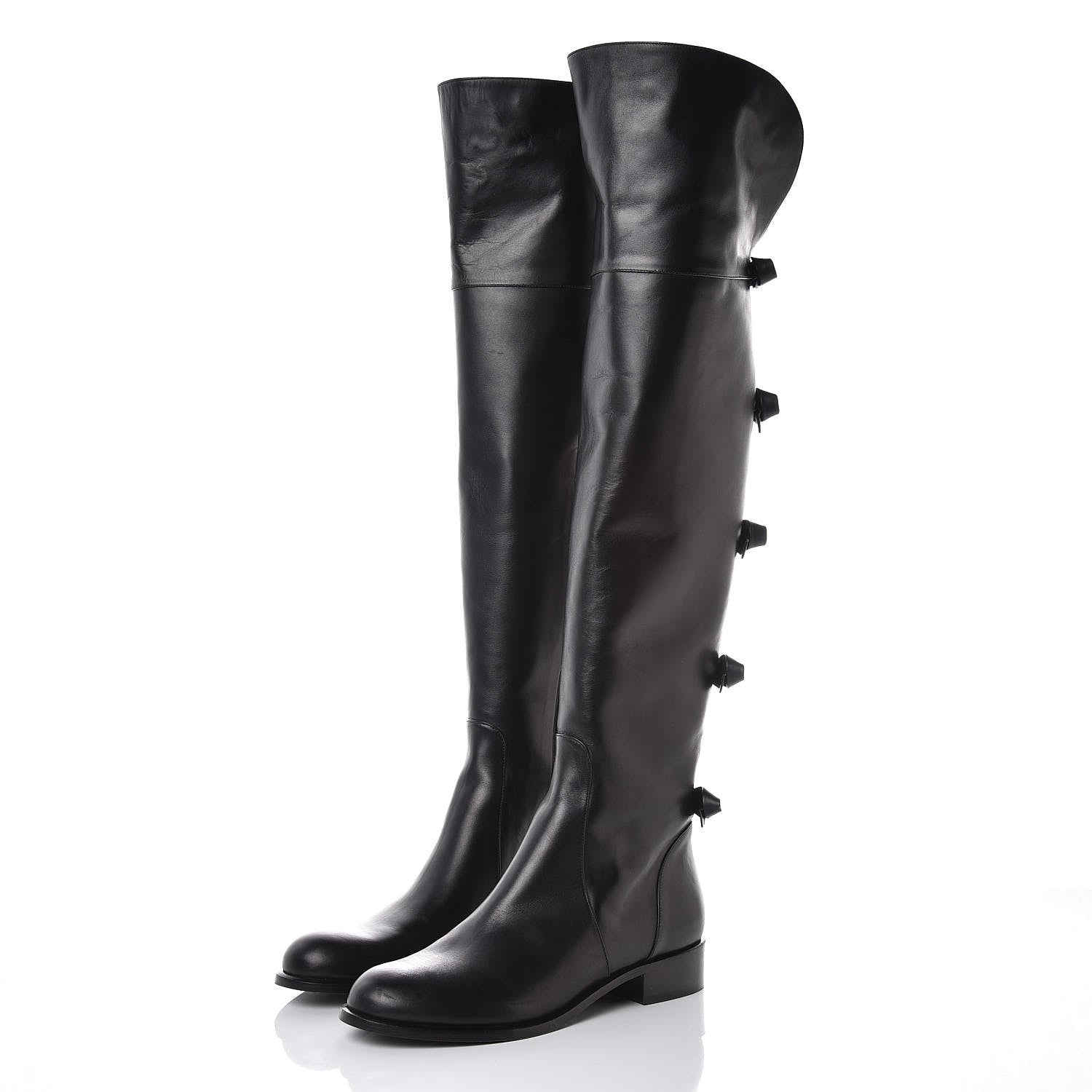 Valentino Garavani Calfskin Multi Bow Over the Knee Boots 38.5 Black 3 of 8