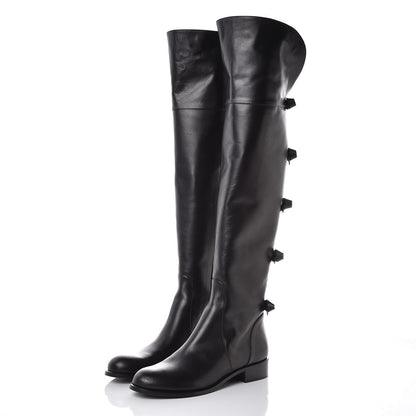 Valentino Garavani Calfskin Multi Bow Over the Knee Boots 38.5 Black 3 of 8