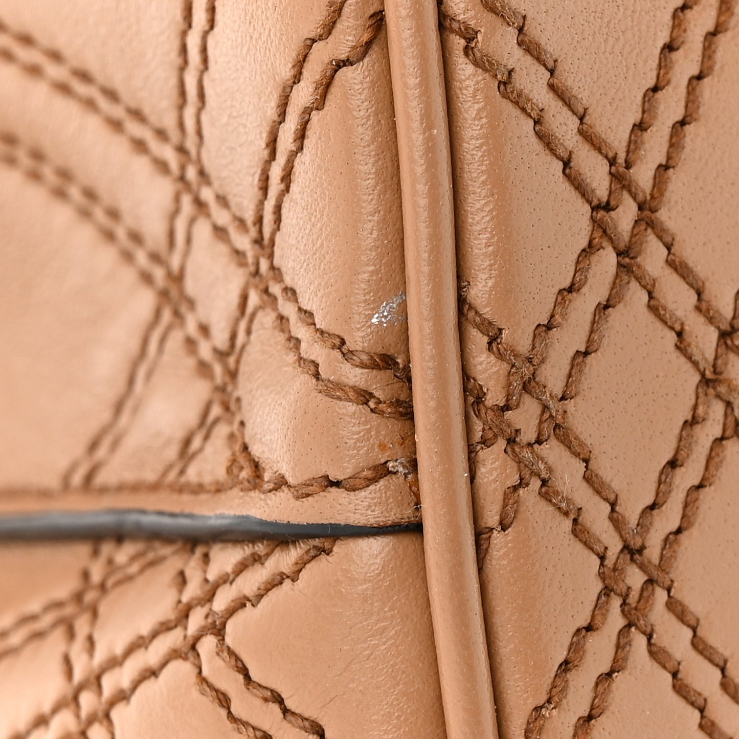 City Calfskin Diamond Stitched Medium Double Bag Caramel
