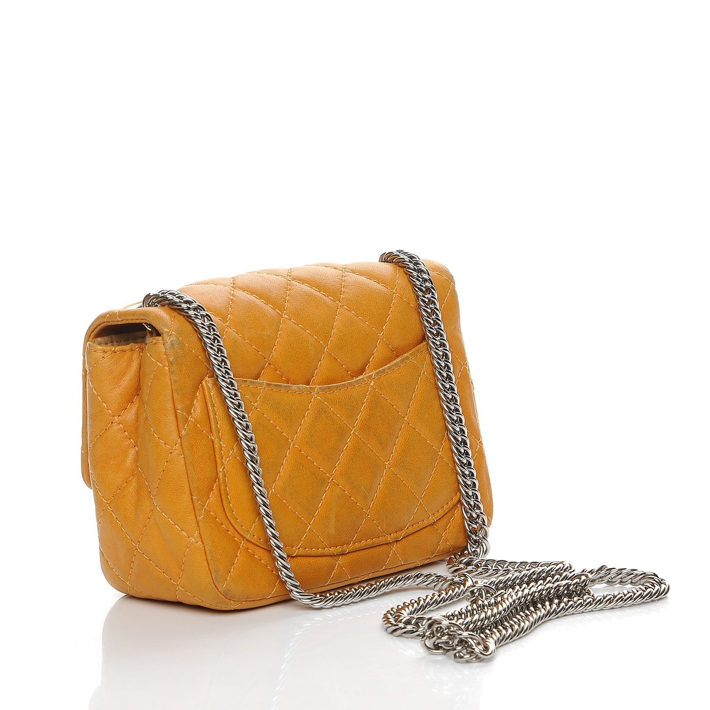 Glazed Lambskin Quilted Mini Bijoux Chain Square Flap Mango