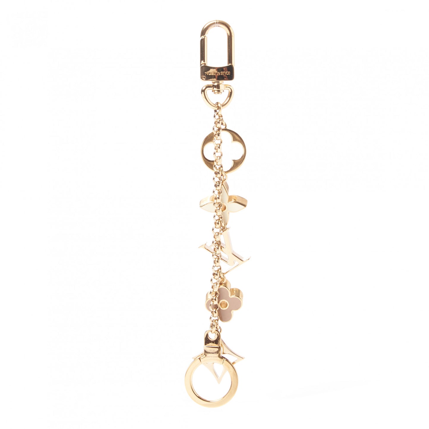 Brass Enamel Fleur De Monogram Bag Charm Chain Gold