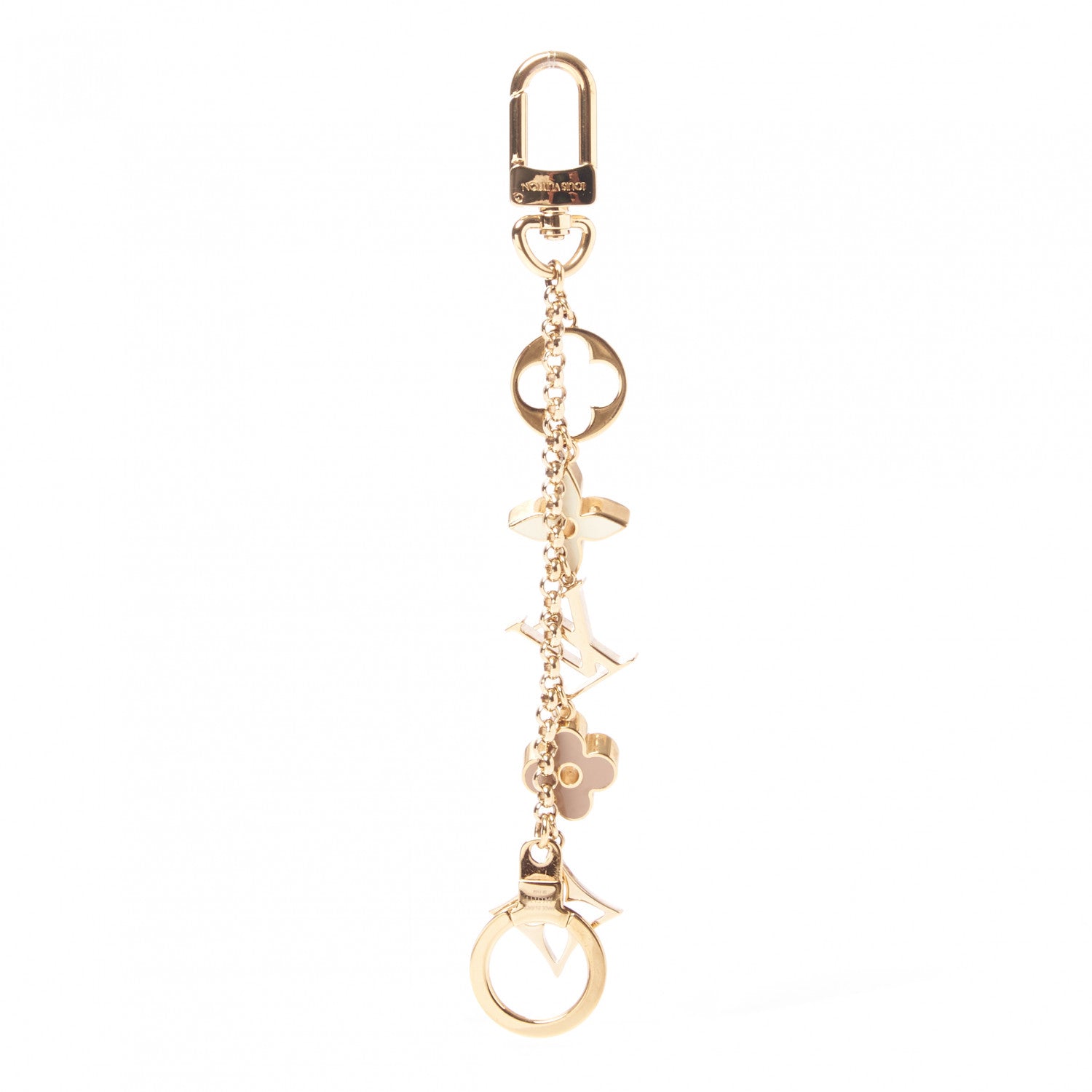 Louis Vuitton Brass Enamel Fleur De Monogram Bag Charm Chain Gold 4 of 5