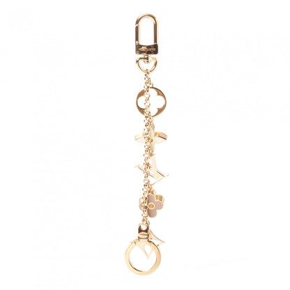 Louis Vuitton Brass Enamel Fleur De Monogram Bag Charm Chain Gold 4 of 5