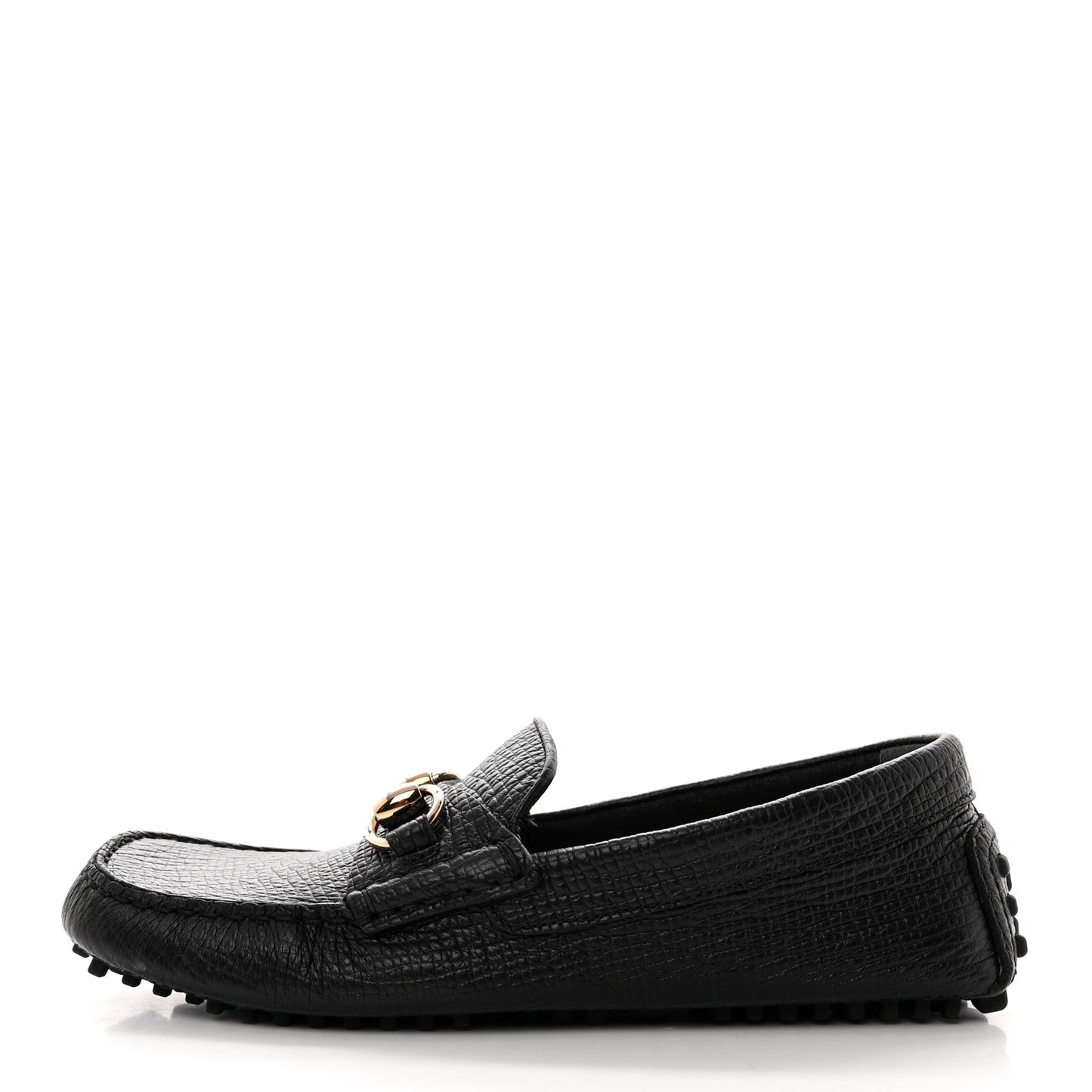 Textured Calfskin Womens Horsebit Loafers 36 Black