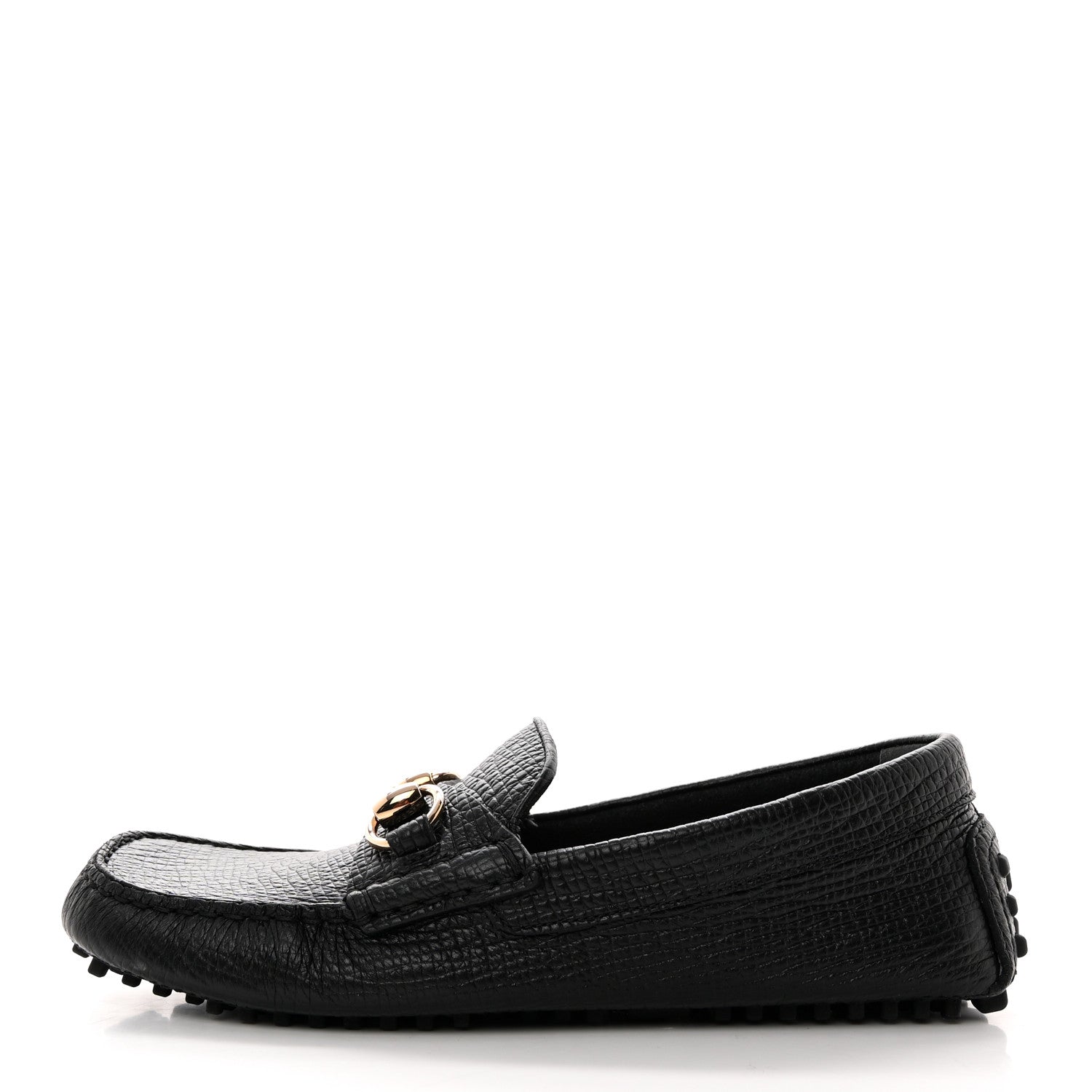 Gucci Textured Calfskin Womens Horsebit Loafers 36 Black 1 of 14