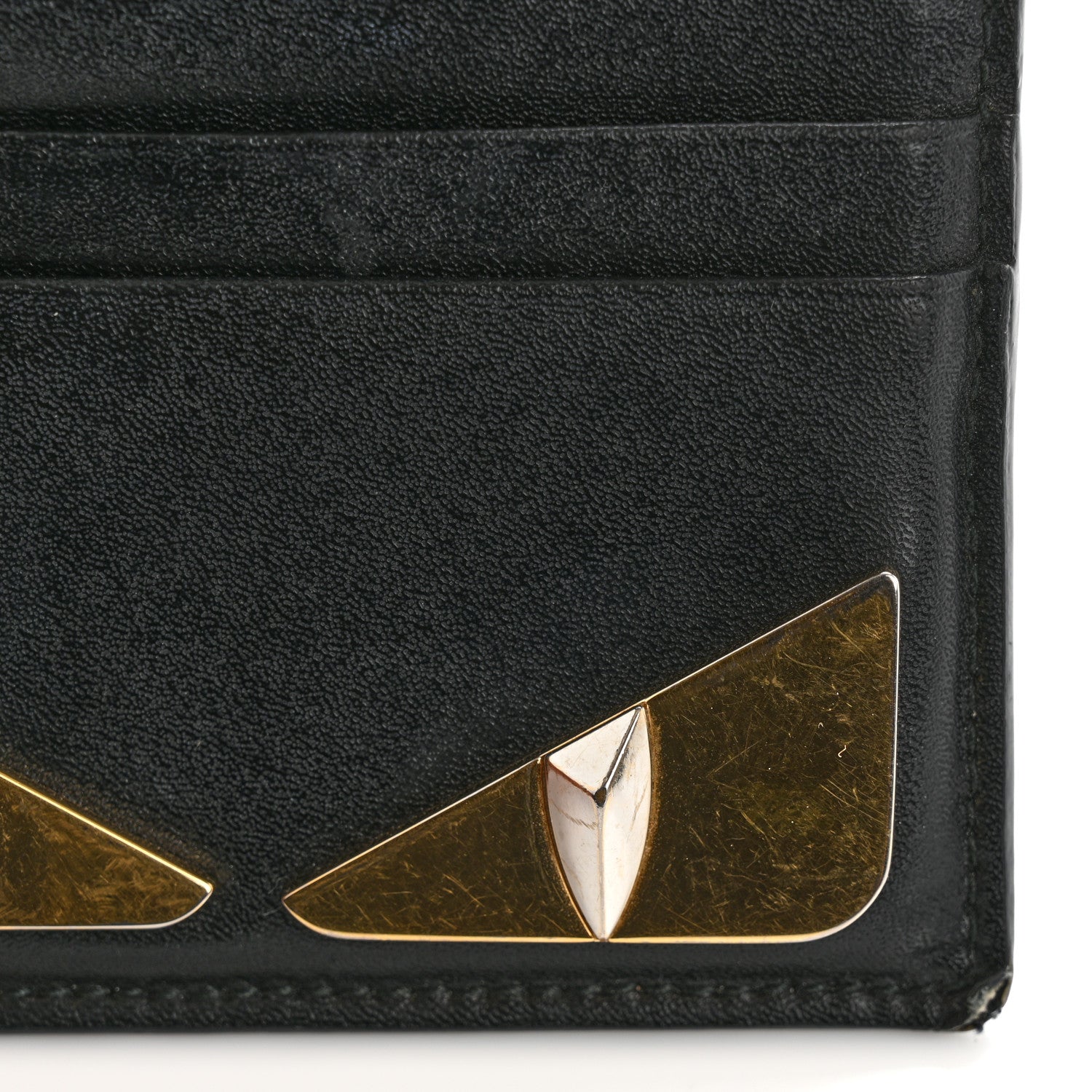 Fendi Vitello Liberty Lucido Metal Monster Eyes Card Holder Black Gold 12 of 13