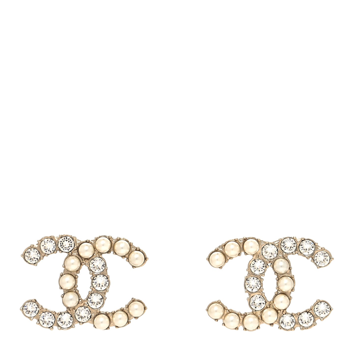 Crystal Pearl CC Dazzling Domino Earrings Gold
