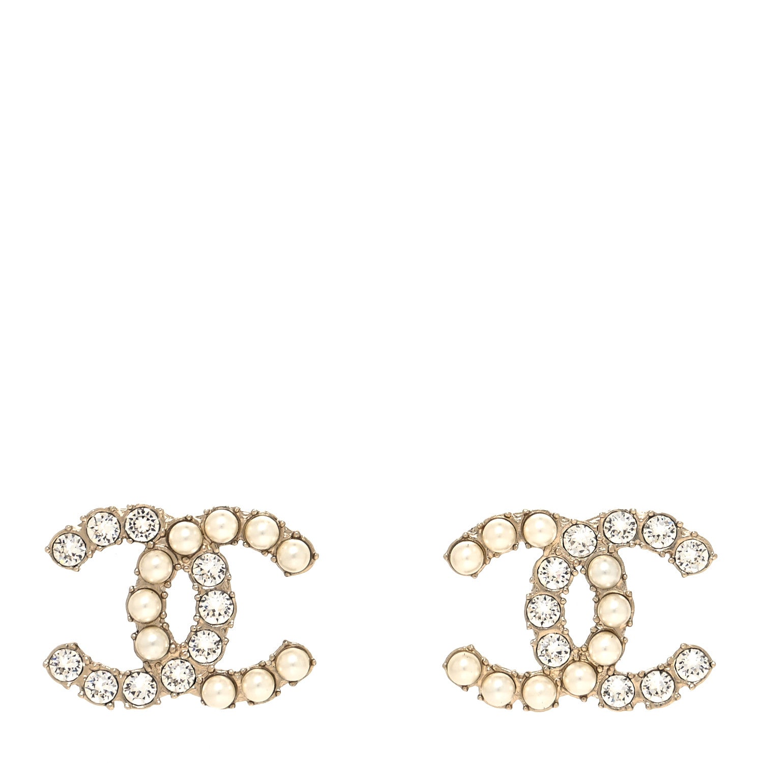 Chanel Crystal Pearl CC Dazzling Domino Earrings Gold 1 of 4