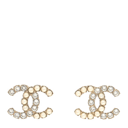 Chanel Crystal Pearl CC Dazzling Domino Earrings Gold 1 of 4