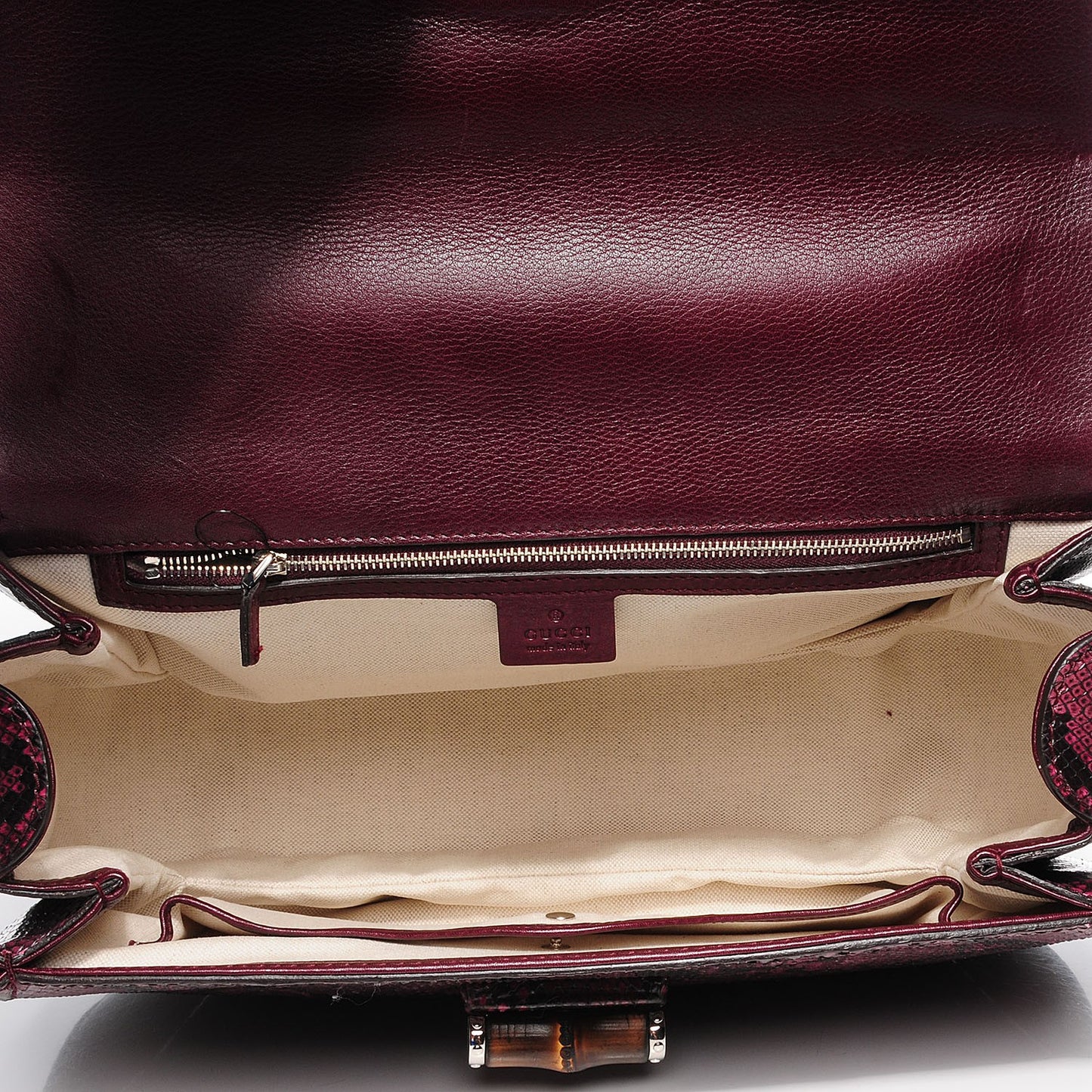 Python Large New Bamboo Top Handle Bag Bordeaux