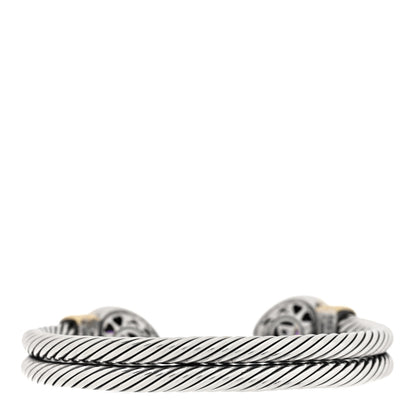David Yurman Sterling Silver 14K Yellow Gold Amethyst Heart Double Cable Cuff Bracelet 2 of 3