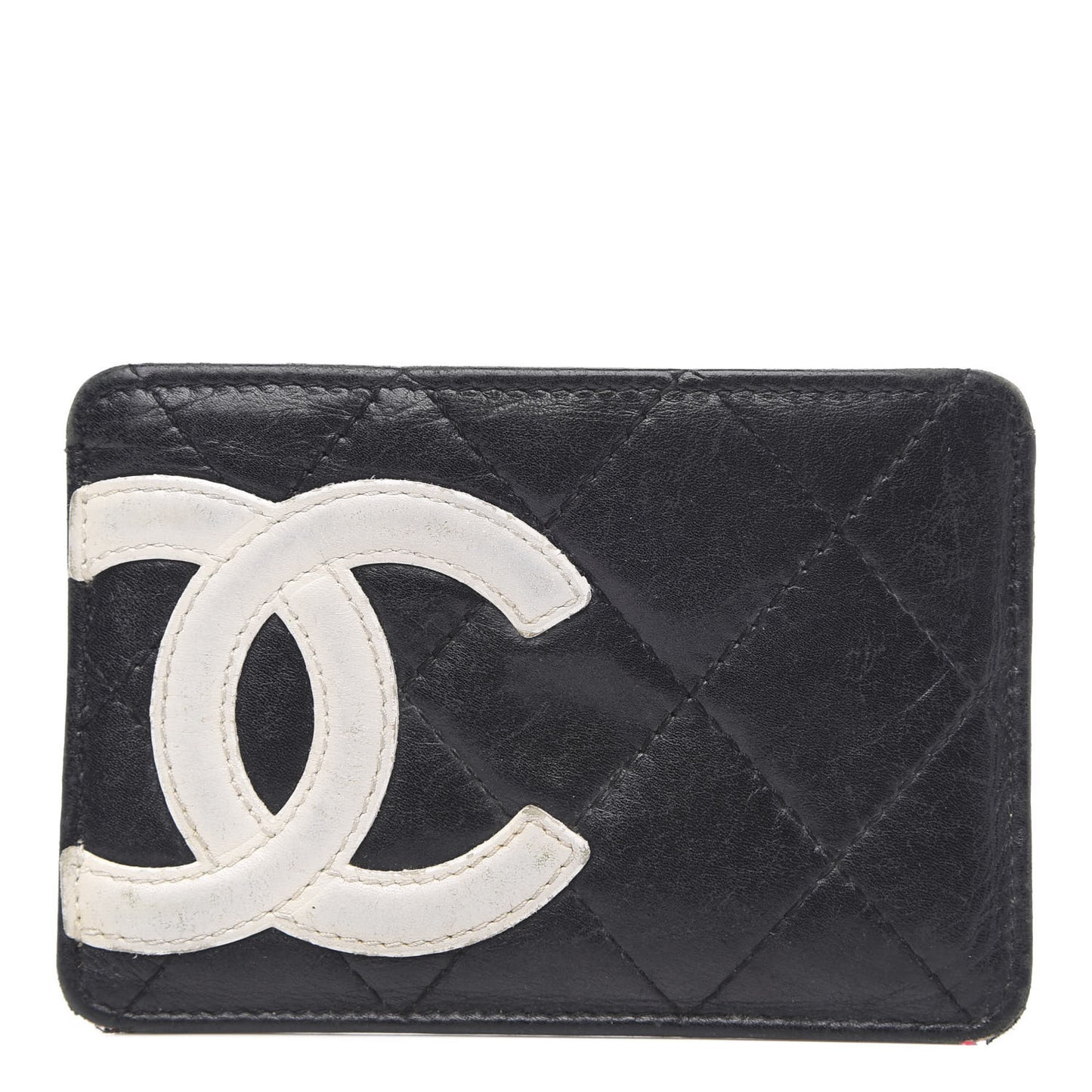Calfskin Quilted Cambon Card Holder Black White
