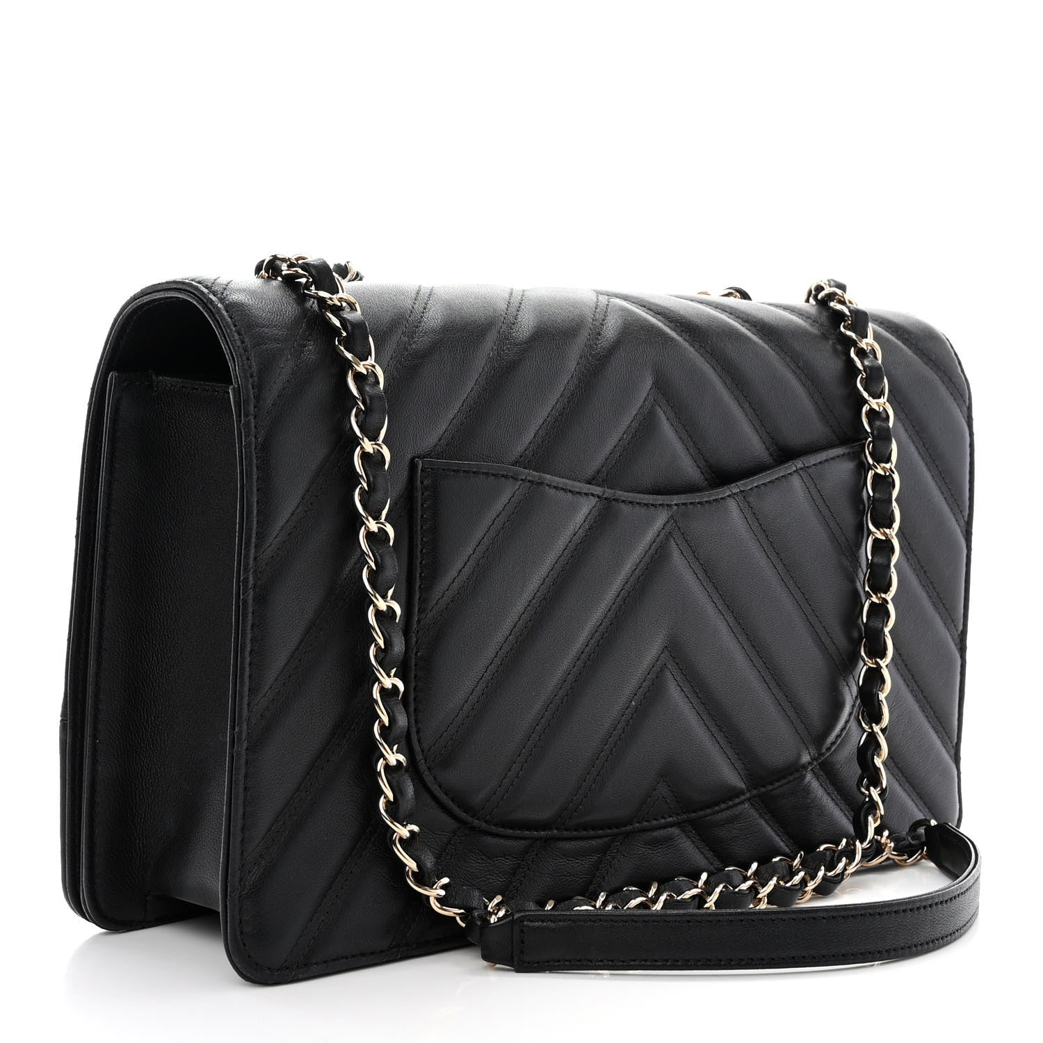 Chanel Calfskin Chevron Quilted Large Flap Black 3 of 10
