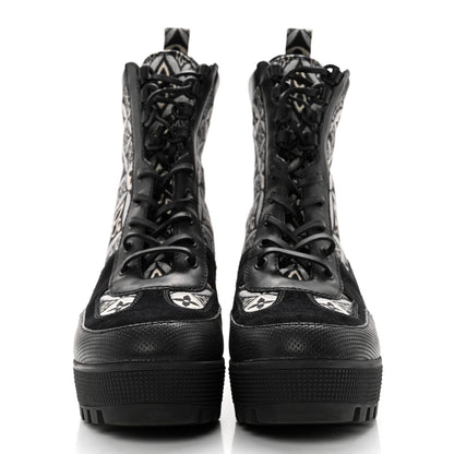 Louis Vuitton Suede Calfskin Jacquard Since 1854 Laureate Platform Desert Boots 40 Black 2 of 12