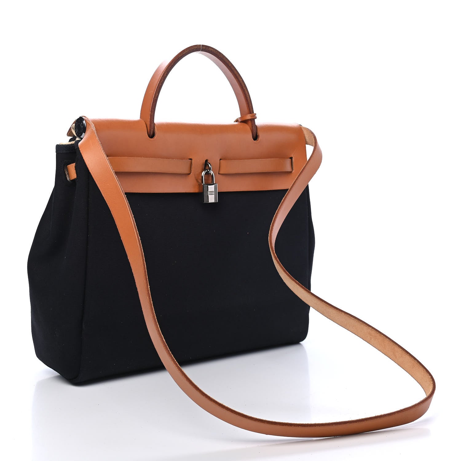 Hermes Toile Vache Calfskin Herbag 30 PM Black Natural 2 of 8