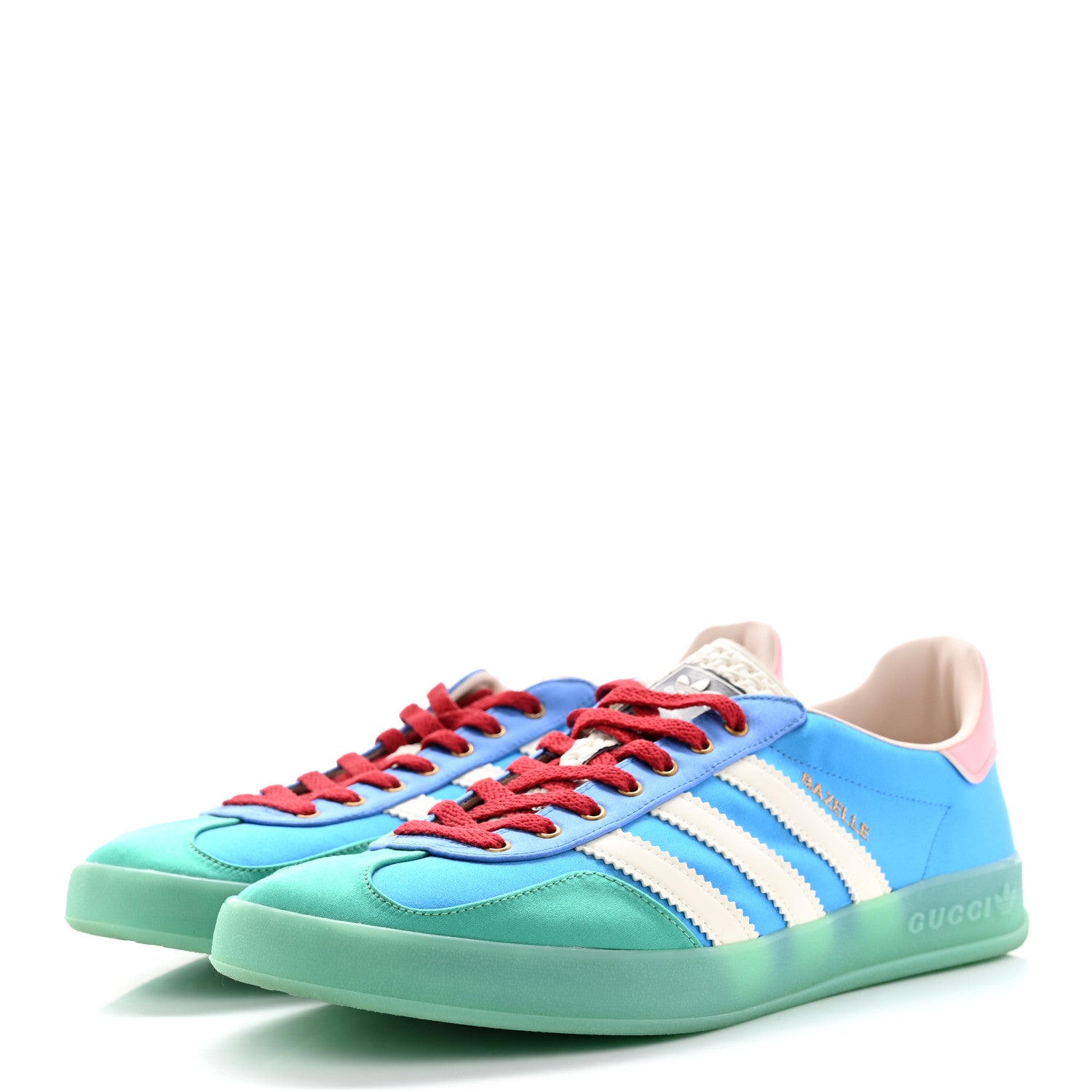 Gucci X ADIDAS Silk Duchesse Demetra Rubber Womens Gazelle Sneakers 11.5 Jade Capri Avio Off White 3 of 12