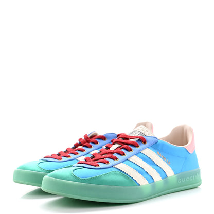 Gucci X ADIDAS Silk Duchesse Demetra Rubber Womens Gazelle Sneakers 11.5 Jade Capri Avio Off White 3 of 12