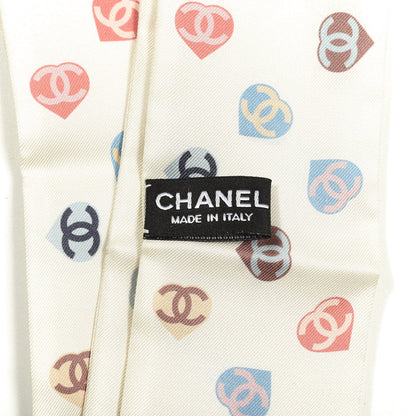 Chanel Silk Heart CC Slim Bandeau Scarf Ivory 3 of 3