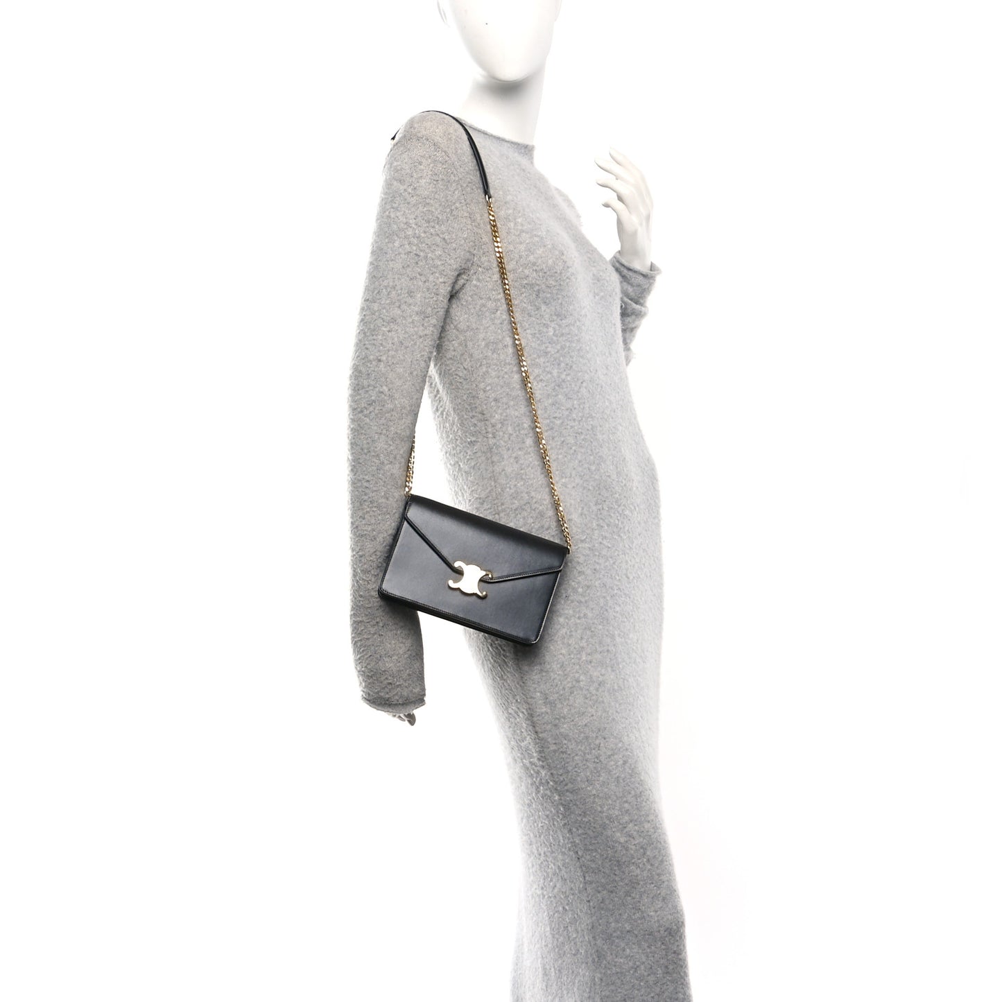 Shiny Calfskin Triomphe Margo Wallet on Chain Black