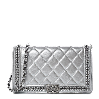 Chanel Metallic Calfskin Quilted Chain Around Boy Wallet On Removable Chain WOC Silver 1 of 11