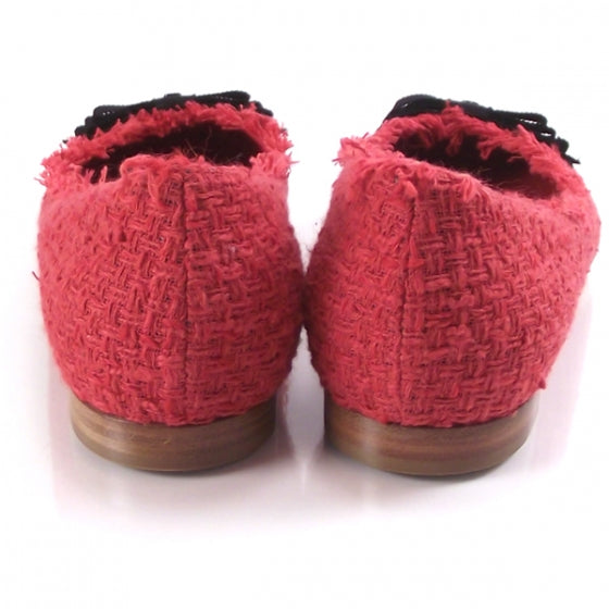 Tweed Bow Loafers Red 37.5