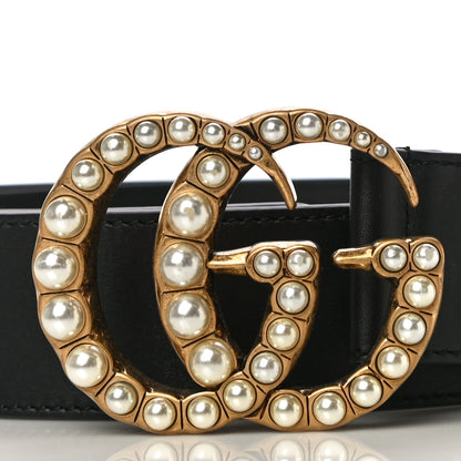 Gucci Moon Calfskin Pearl Double G 40mm Belt 95 38 Black Cream 3 of 9