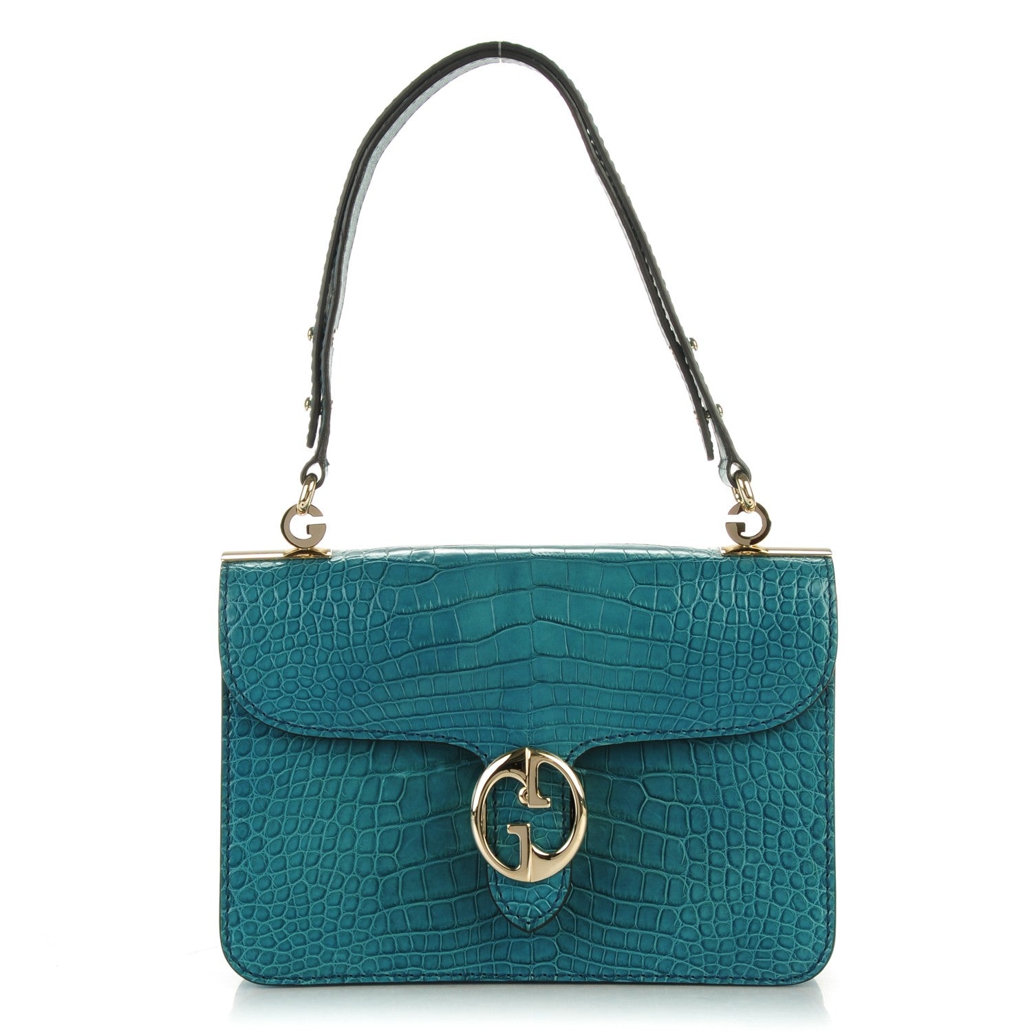 Gucci Washed Crocodile Medium 1973 Shoulder Flap Bag Deep Cobalt 1 of 7