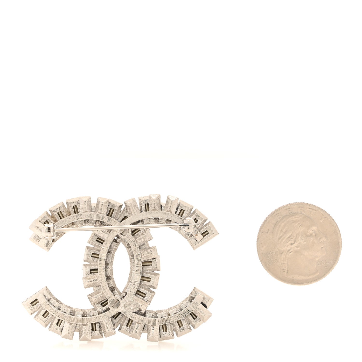 Chanel Baguette Crystal CC Brooch Silver Black 2 of 4