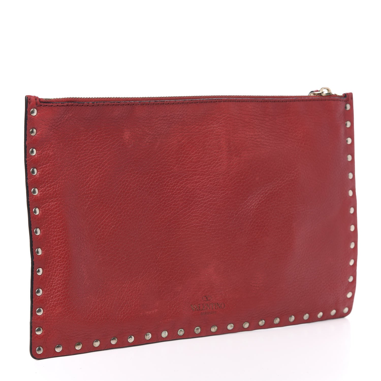 Valentino Garavani Pebbled Calfskin Large Rockstud Zip Pouch Rosso Valentino 3 of 12