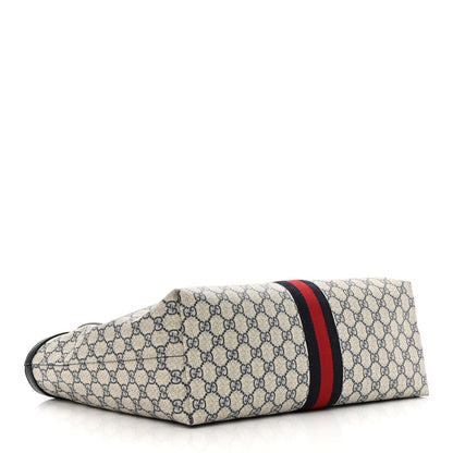 Gucci GG Supreme Monogram Textured Calfskin Web Medium Ophidia Shopping Tote Beige Blue 4 of 13