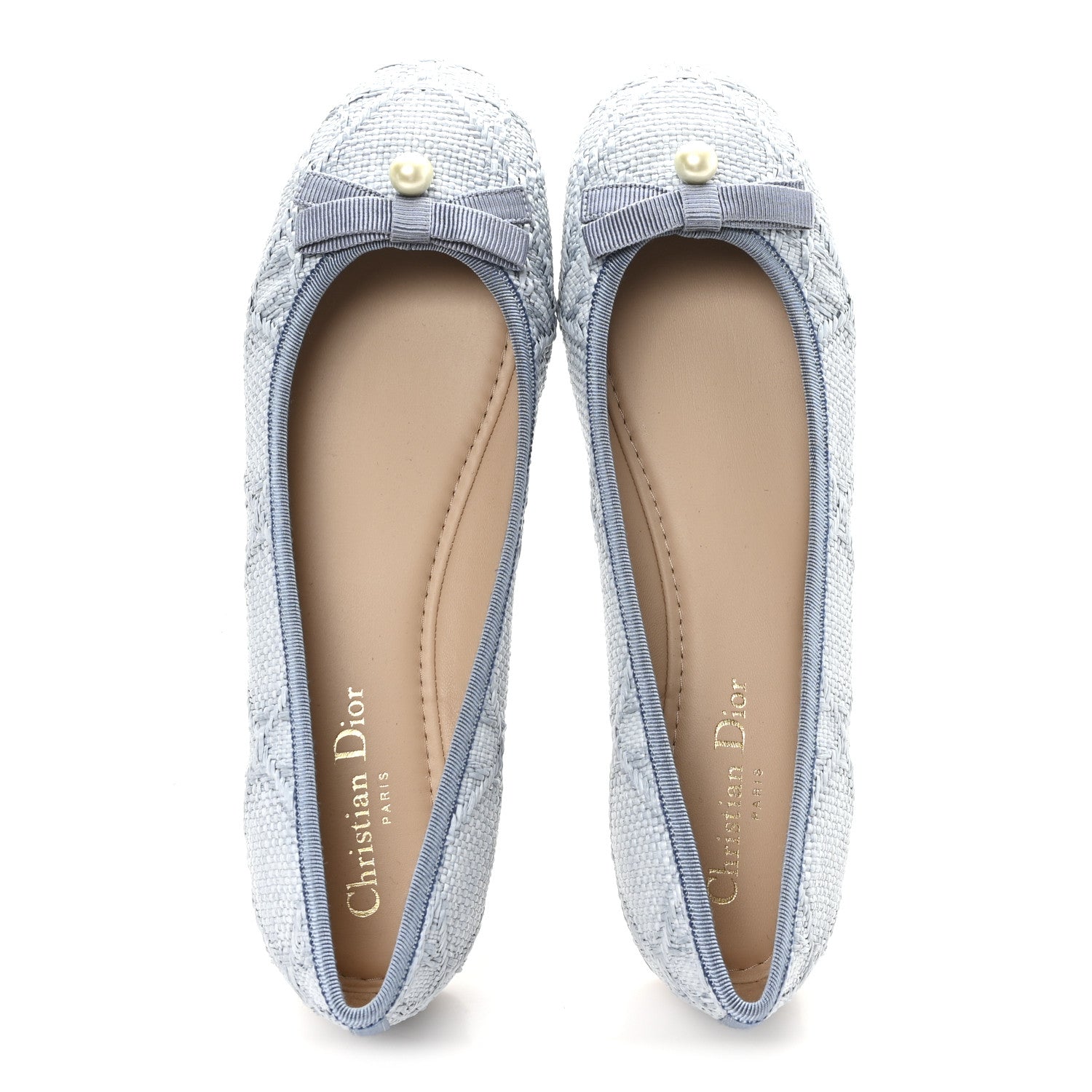 Christian Dior Raffia Cannage Ballet Flat 39.5 Bleu Pastel 2 of 9
