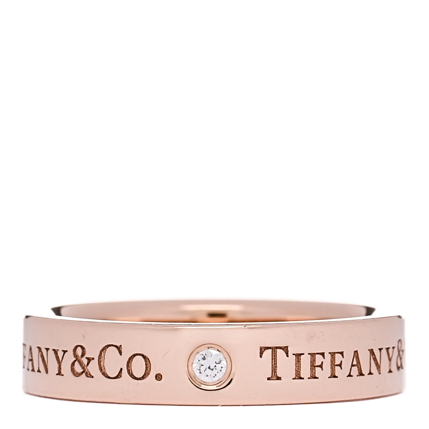 18K Rose Gold Diamond 4mm Logo Band Ring 50 5.25