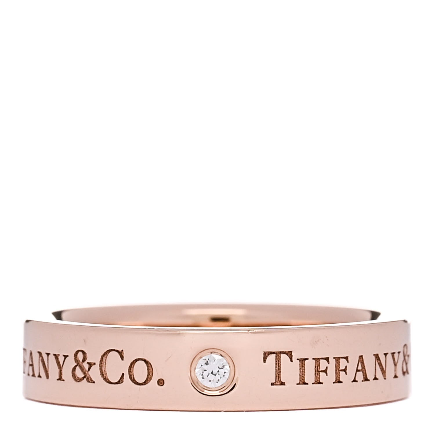 Tiffany 18K Rose Gold Diamond 4mm Logo Band Ring 50 5.25 1 of 4