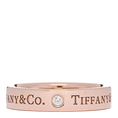 Tiffany 18K Rose Gold Diamond 4mm Logo Band Ring 50 5.25 1 of 4