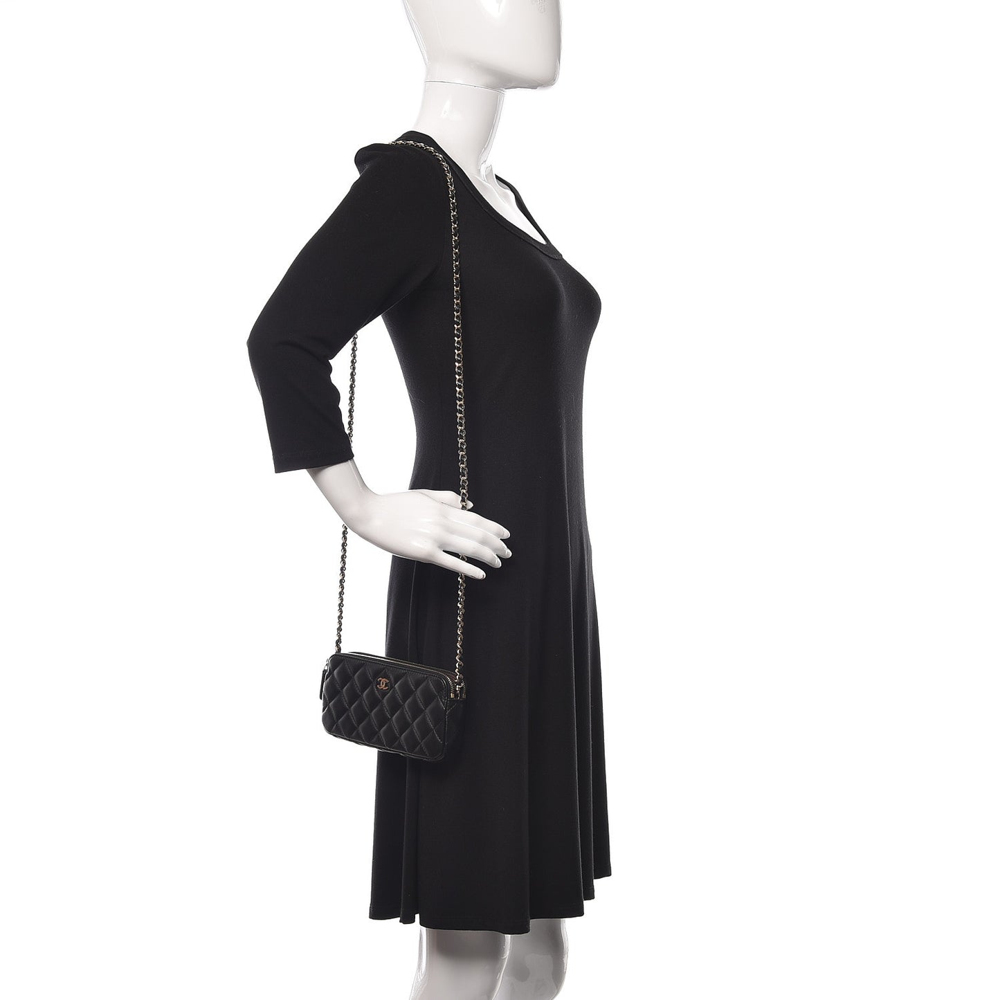 Lambskin Quilted Small Clutch With Chain Black