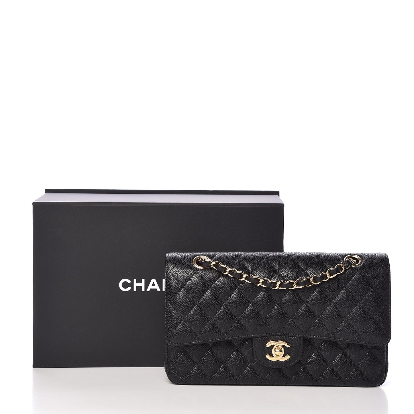 Caviar Quilted Medium Double Flap Black