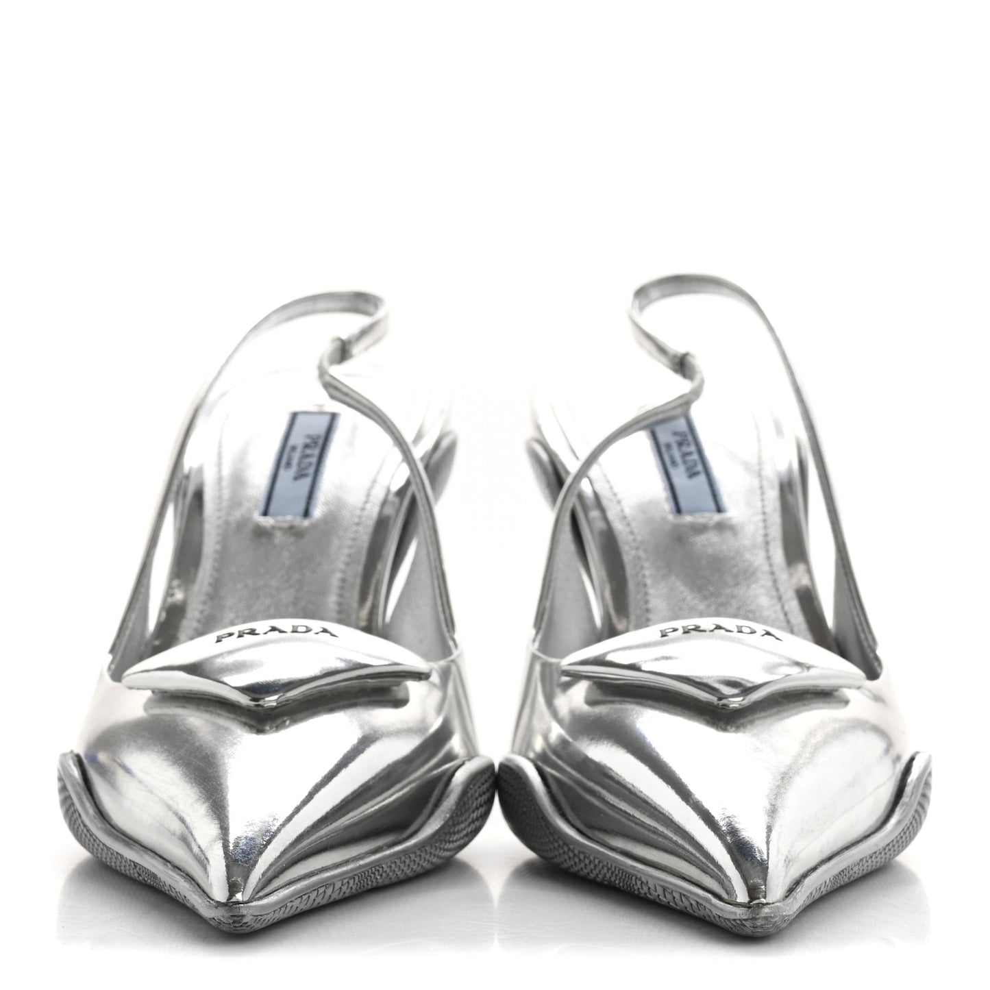 Spazzolato Triangle Logo Pointed Toe 45mm Slingback Pumps 36.5 Argento