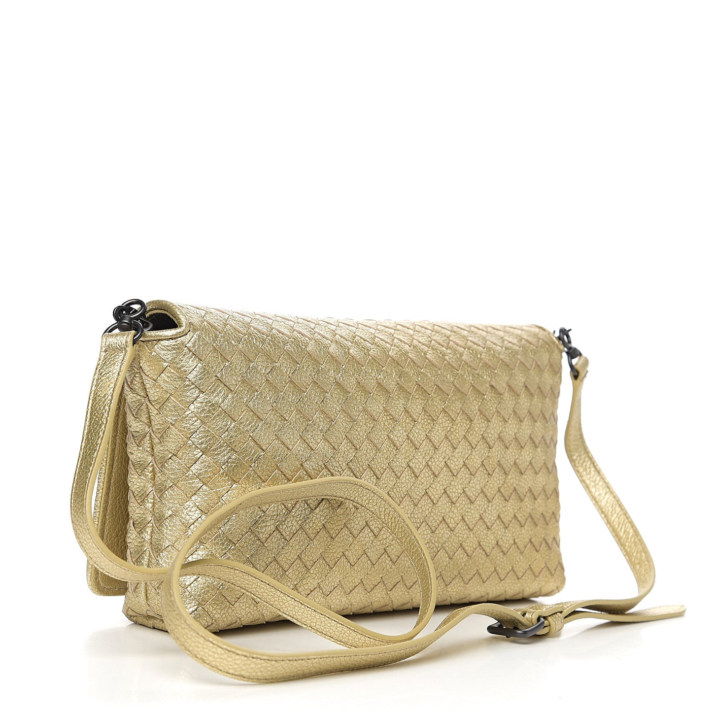 Metallic Goatskin Intrecciato Clutch Crossbody Gold