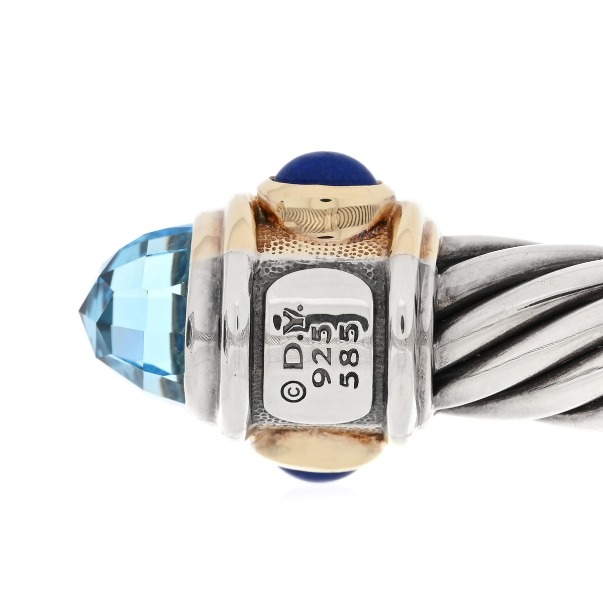 Sterling Silver 14K Yellow Gold Blue Topaz Iolite Lapis Lazuli 10mm Cable Renaissance Bracelet