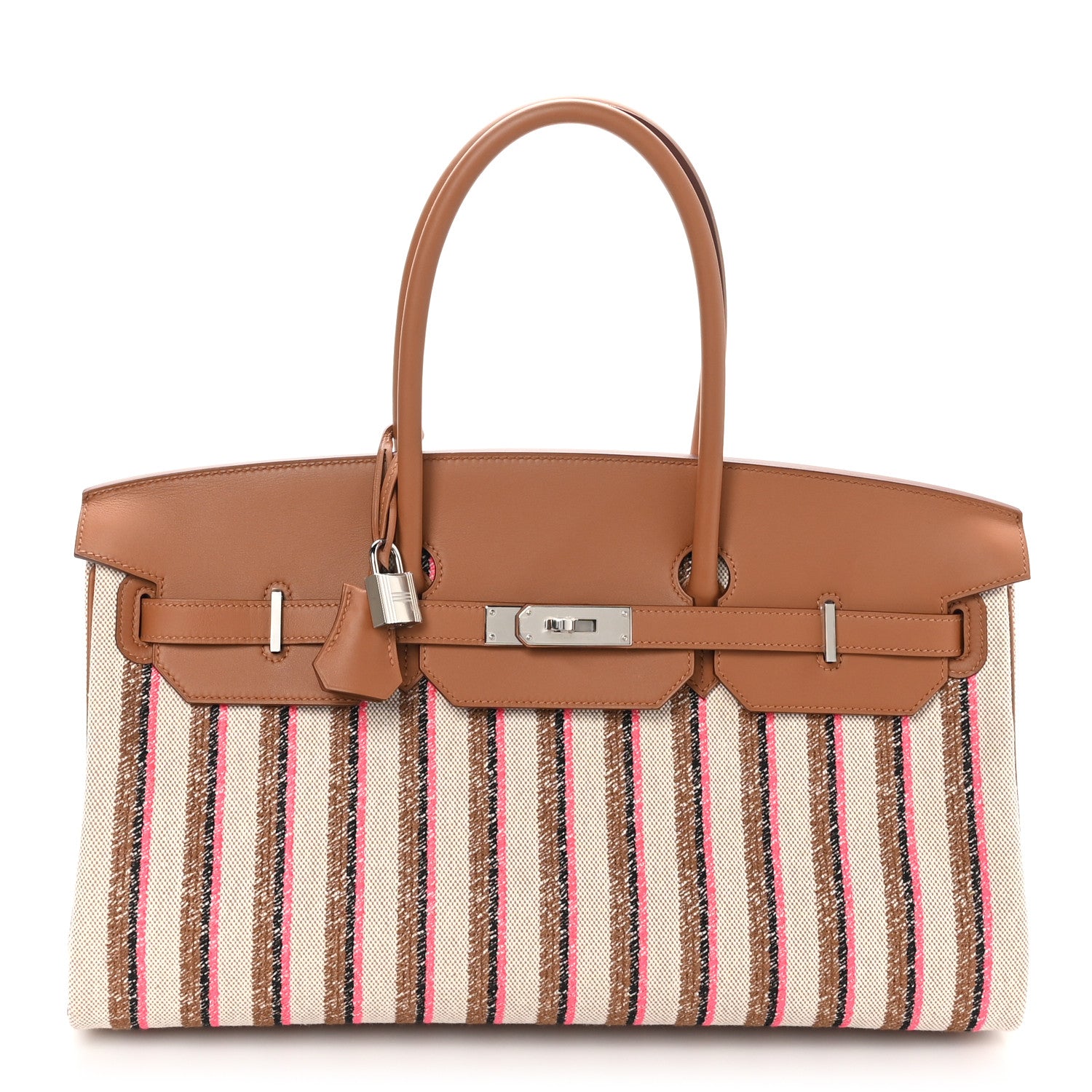 Hermes Toile Swift Broderie Shoulder Birkin Light 39 Gold Fauve Rose Pop Black 1 of 10