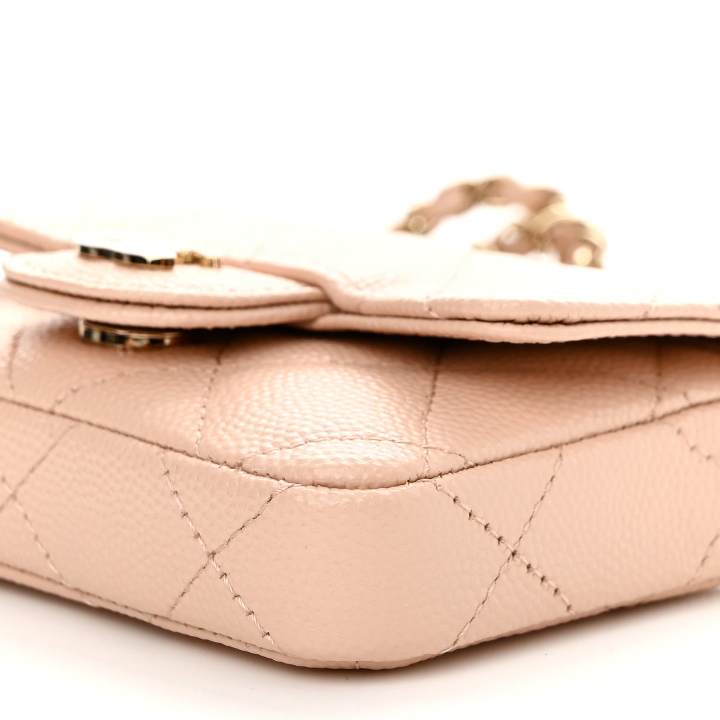 Caviar Quilted Mini Chain Belt Bag Light Beige