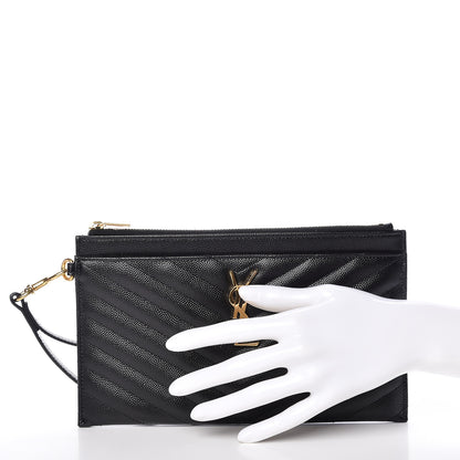 Saint Laurent Grain De Poudre Chevron Monogram Bill Pouch Black 2 of 9