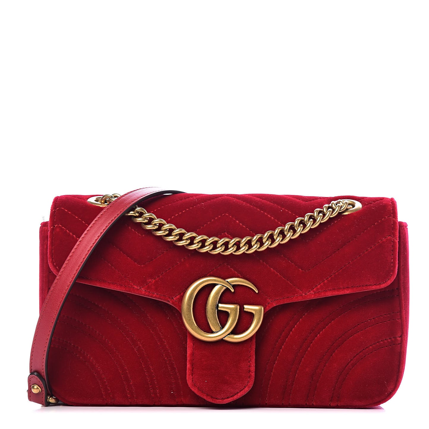 Velvet Matelasse Small GG Marmont Shoulder Bag Hibiscus Red