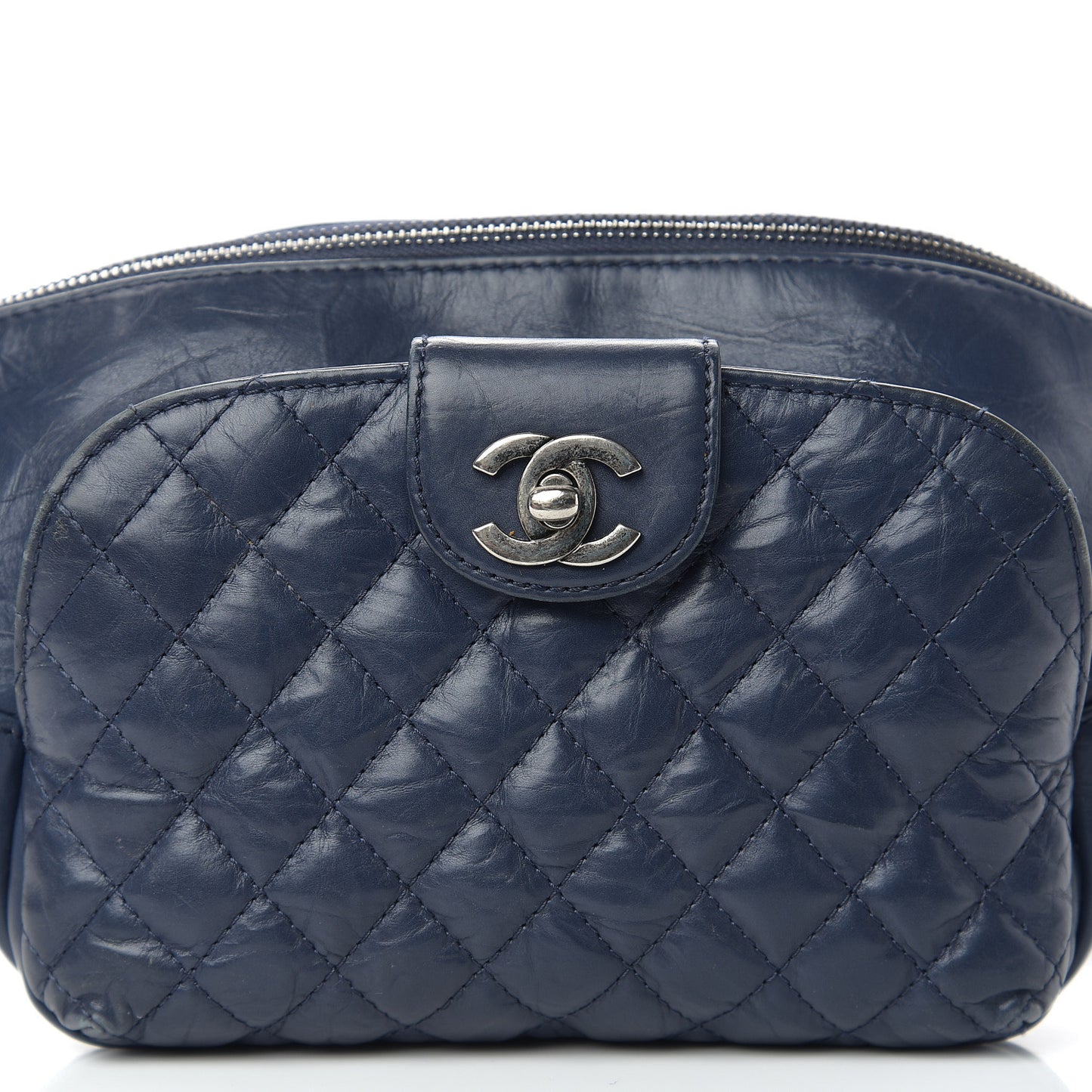 Crumpled Calfskin Quilted Casual Rock Waist Bag Fanny Pack Blue