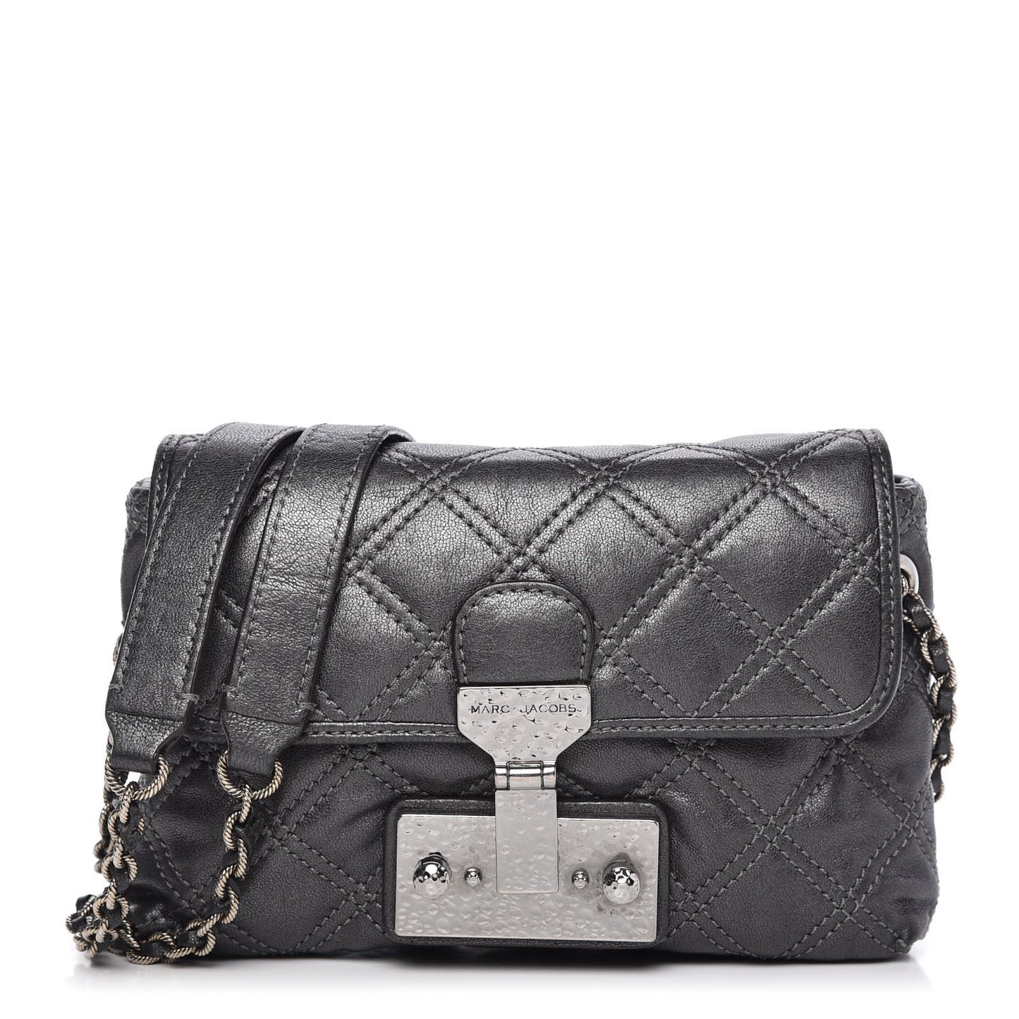 Metallic Lambskin Baroque Single Flap Grey