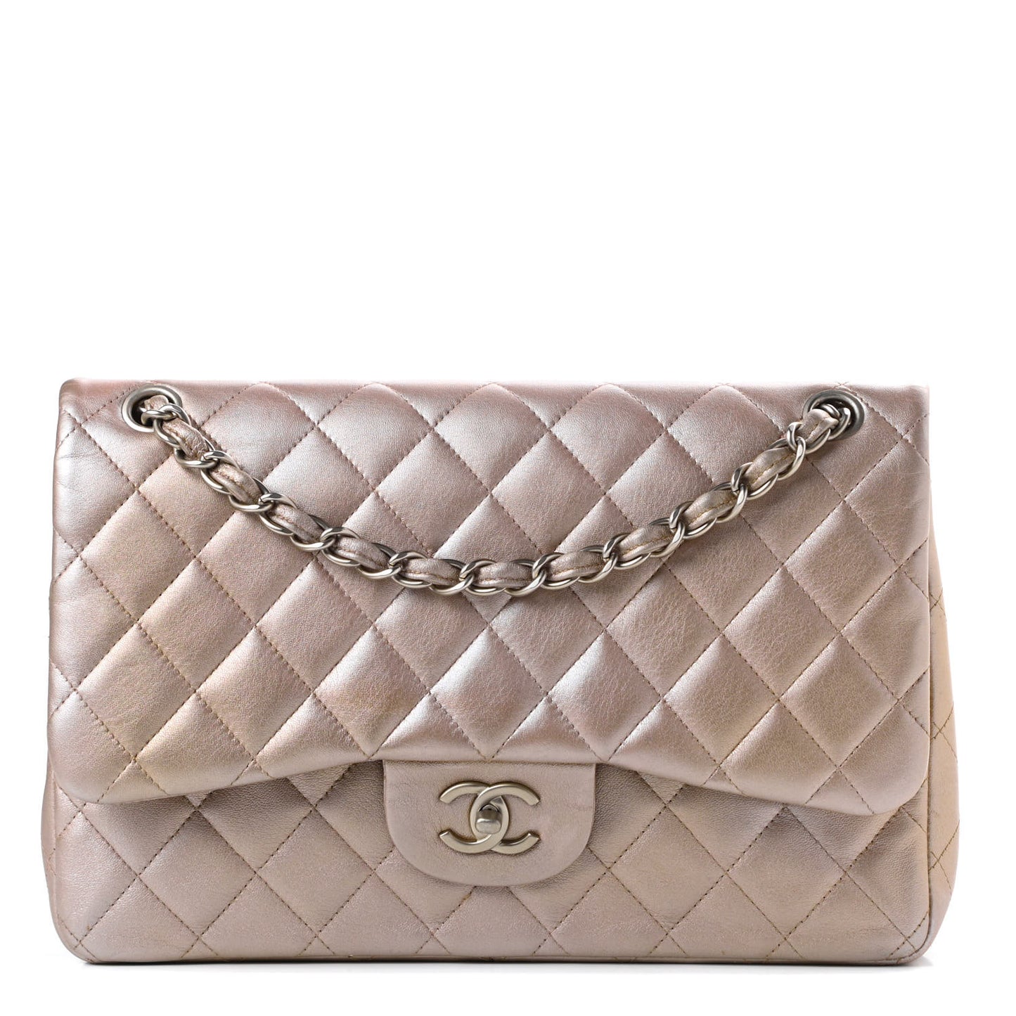 Metallic Lambskin Quilted Jumbo Double Flap Gold