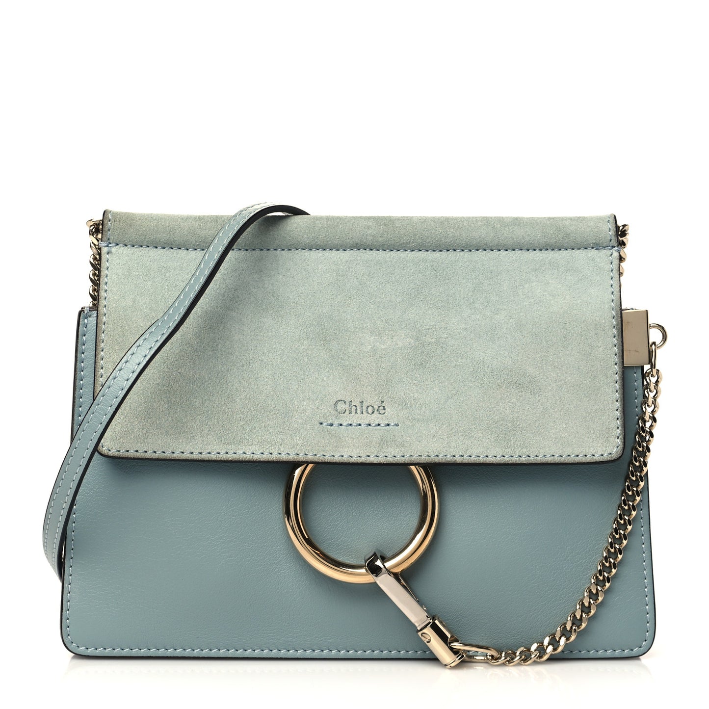 Calfskin Suede Mini Chain Faye Shoulder Bag Cloudy Blue